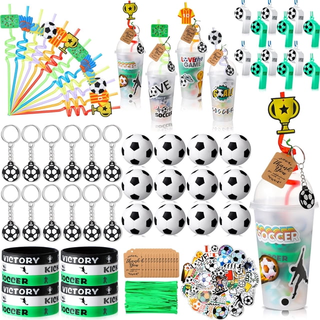 Souvenirs para fiesta Weysat de fútbol, 184 piezas con vaso, popote y pelota anti-estrés