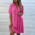 thumbnail image 5 of Guieoi Summer Dresses for Women Cotton-Linen Collared Short-Sleeve Cropped Button-Down Dress Pink XL, 5 of 9