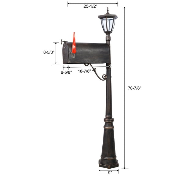 Mailbox/Post Light Combination Kit , Post with Mailbox, Fluted Base, Decorative Modern Mailbox with Post, Stratford Heavy Duty Cast Aluminum Mailboxes for Outside, Mailbox Post Large Mail Box,