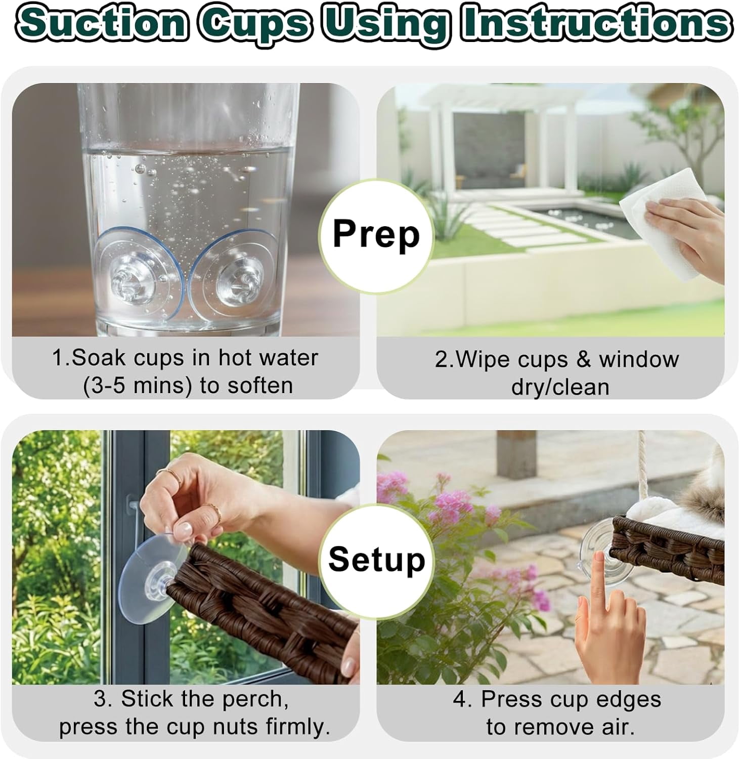 Cat Window Perch with 4 Strong Suction Cups,PE Rattan Basket Hammock with Soft Washable Plush Cushion,Cozy Hammock Perches for Large Indoor Cats Kittens Sunbathing Bird Watching