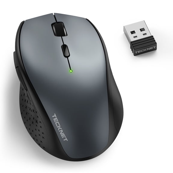 TECKNET Wireless Mouse, 2.4G USB Computer Mouse with 6-Level Adjustable 4800 DPI, Silent Quiet Click,30 Months Battery, Ergonomic Grips, 6 Buttons Portable for PC, Chromebook, Mac - Grey