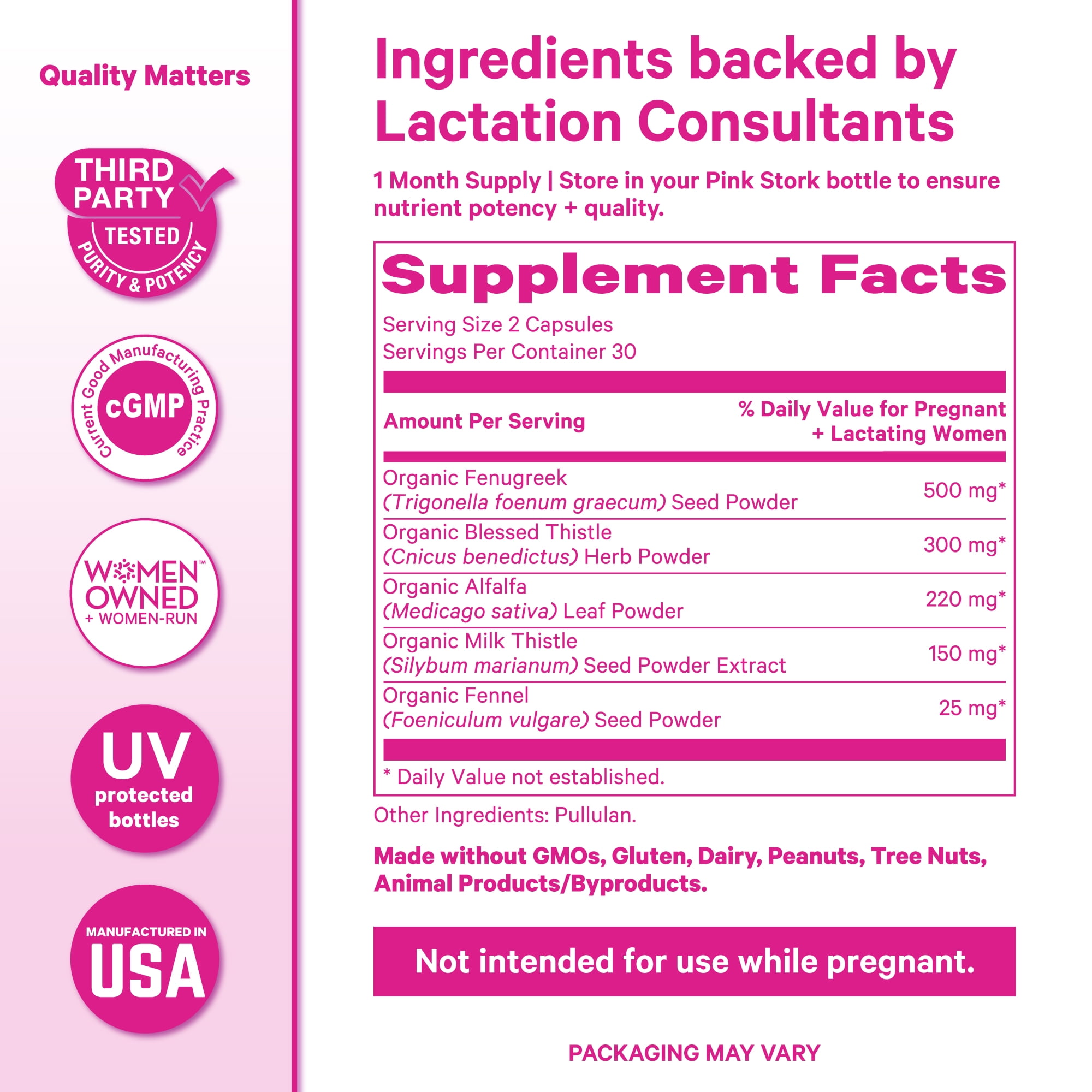 Pink Stork Lactation Supplement with Fenugreek, Supports Breastfeeding and Postpartum, 60 Capsules