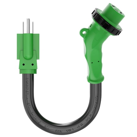 RVGUARD 30 Amp to 110 Volt RV Adapter Cord with 135 Degree Locking Connector, NEMA 5-15P to NEMA L5-30R Electrical Power Adapter with LED Power Indicator, 18 Inch, Green, ETL Listed