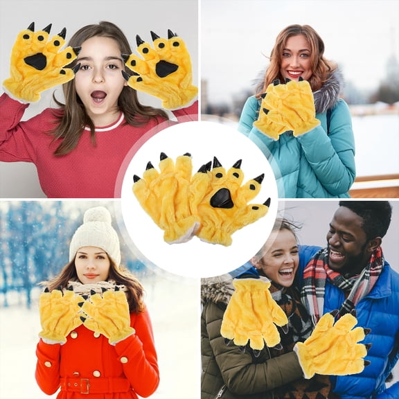 WRITWAA 1 Pair Soft Plush Cartoon Animal Winter Gloves for Girls and Women, Warm Cold Weather Accessories