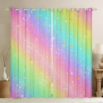 Manfei Rainbow Stripes Black Out Curtains,Gold Glitter Print Curtains Pack of 2 (42x63 Each),Multicolor Aesthetic Bedroom Curtains For Girls Kids,Luxury Bedroom Decor
