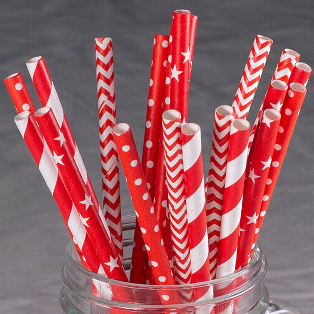 100200 Bulk Packed Paper Straws Pattern Color Biodegradable FDA