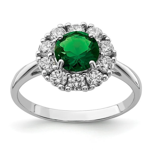 Solid 925 Sterling Silver Green Glass and CZ Cubic Zirconia Halo ...