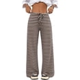thumbnail image 4 of JUUNthy Womens Striped Lounge Pants, High Waist Wide Leg Stretchy Loose Fit Soft Casual Home Trousers Black S, 4 of 9