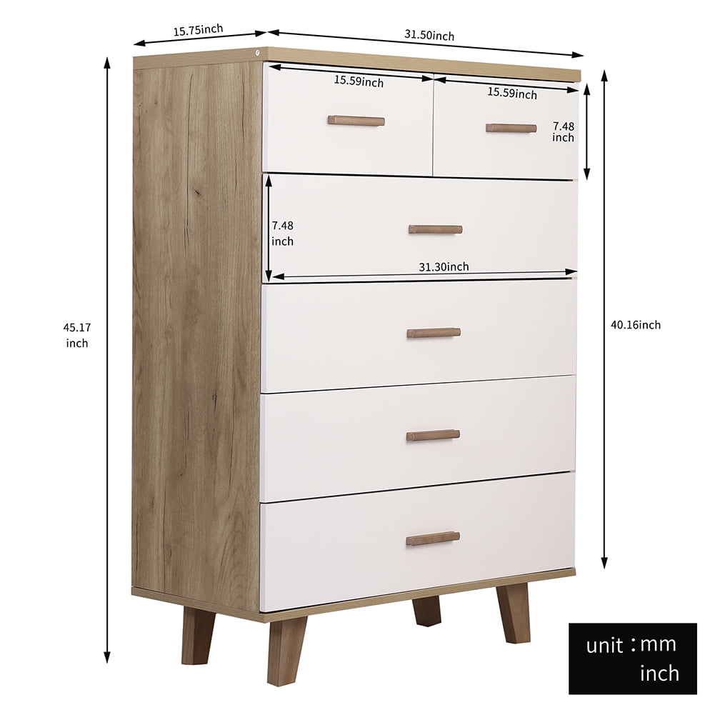 Kadyn 4+2 Drawers Cabinet, Modern Storage Cabinet with Solid Wood Feet, Drawer Dresser for Living Room, White Kadyn 4+2 Drawers Cabinet, Modern Storage Cabinet with Solid Wood Feet, Drawer Dresser for Living Room, White