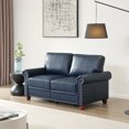 thumbnail image 2 of Faux Leather 2-Seater Sofa Chair, Modern PU Accent Chair with Solid Wood Legs and Silver Nail Head Trim, Club Armchair for Bedroom, Home Reception, Living Room, Office, Apartment, Navy Blue, 2 of 9