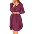 thumbnail image 2 of Pompotops Mode Femmes Automne V-Cou Bandage Solide en Vrac Confortable à Manches Longues Robe Bouton, 2 of 9