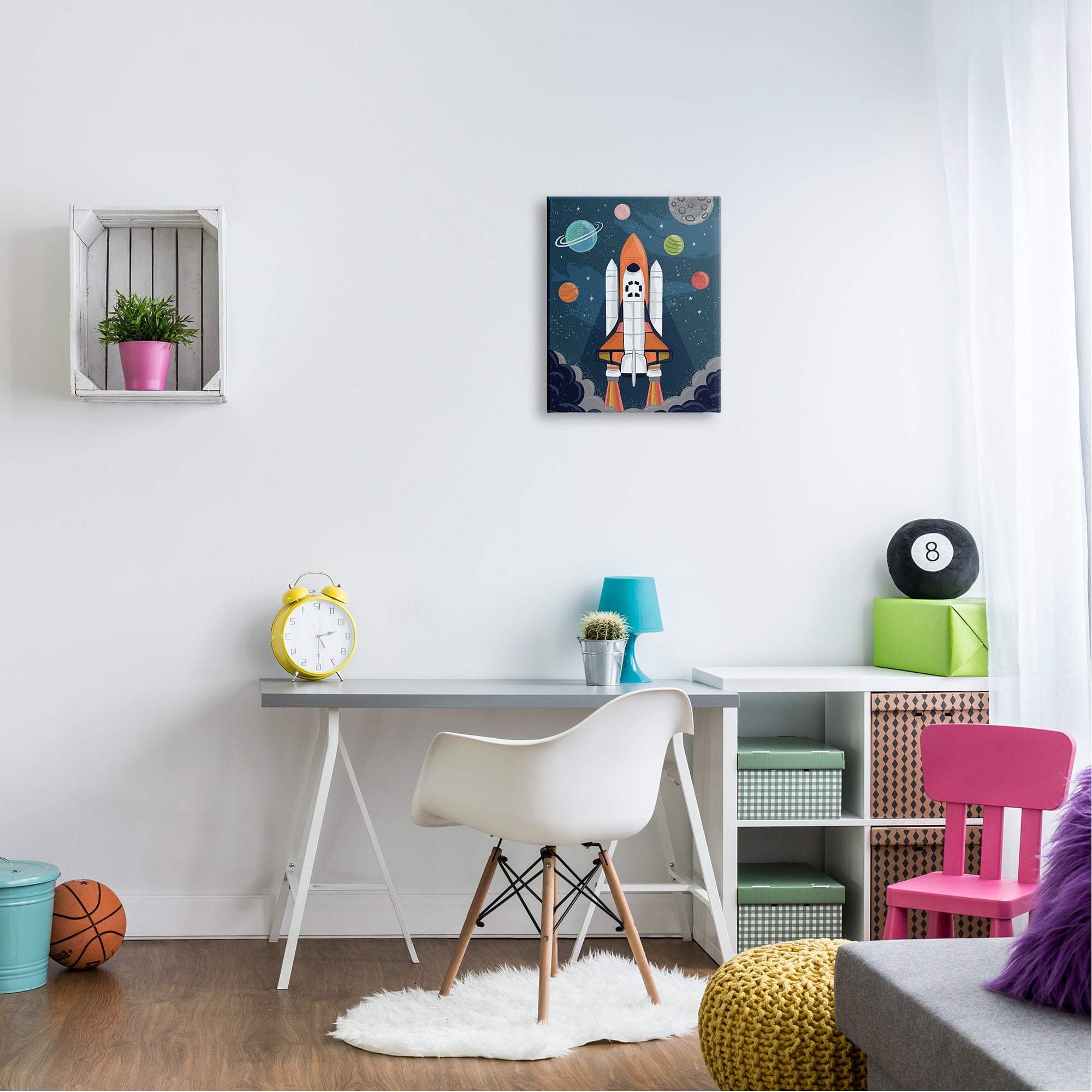 Stupell Industries Rocket Ship Ready for Flight Outer Space Planets Canvas Wall Art, 16 x 20, Design by Lisa Perry Whitebutton