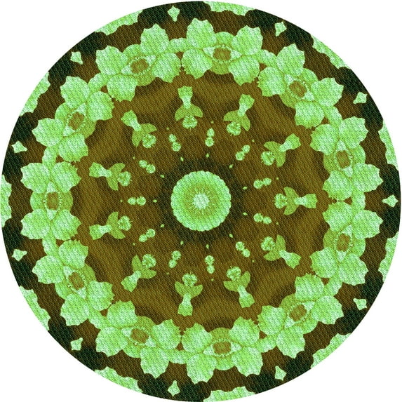 Ahgly Company Machine Washable Indoor Round Transitional Emerald Green Area Rugs, 8' Round