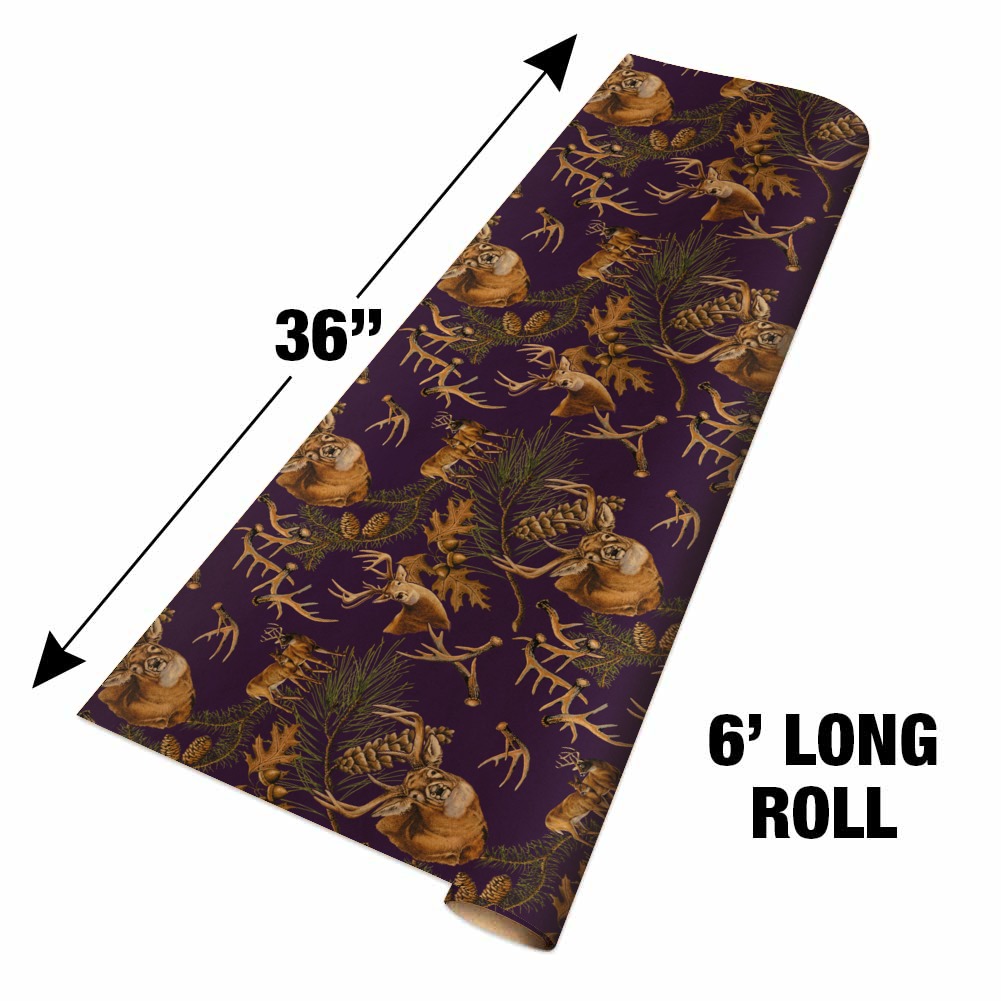 Deer Antlers Pine Tree Cones Hunting Premium Kraft Roll Gift Wrap Wrapping Paper