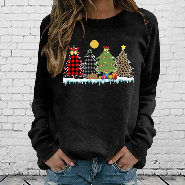Pntutb Navidad moda mujer Casual manga larga cuello redondo impreso señoras sudadera tops Pntutb Pntutb-4424