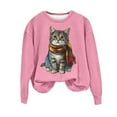 thumbnail image 2 of Sweatshirts For Women 2024 Fall Outfit Trendy Cute Printed Shirt Loose Fitting Round Neck Long Sleeve Hoodless Sweatshirts Tops Pink L, 2 of 4