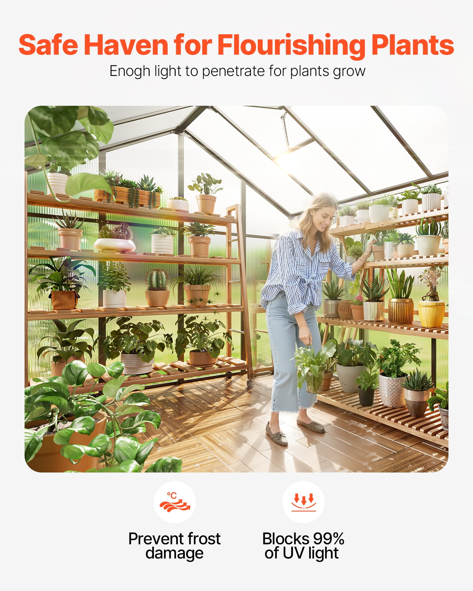 VEVOR Polycarbonate Greenhouse, 8 x 12 Ft, Outdoor Greenhouse with 2 Vent Windows, Pavilion Styled Greenhouse with Hinged Door, Aluminum Large Walk-in Greenhouse Kit for Outside Garden Backyard