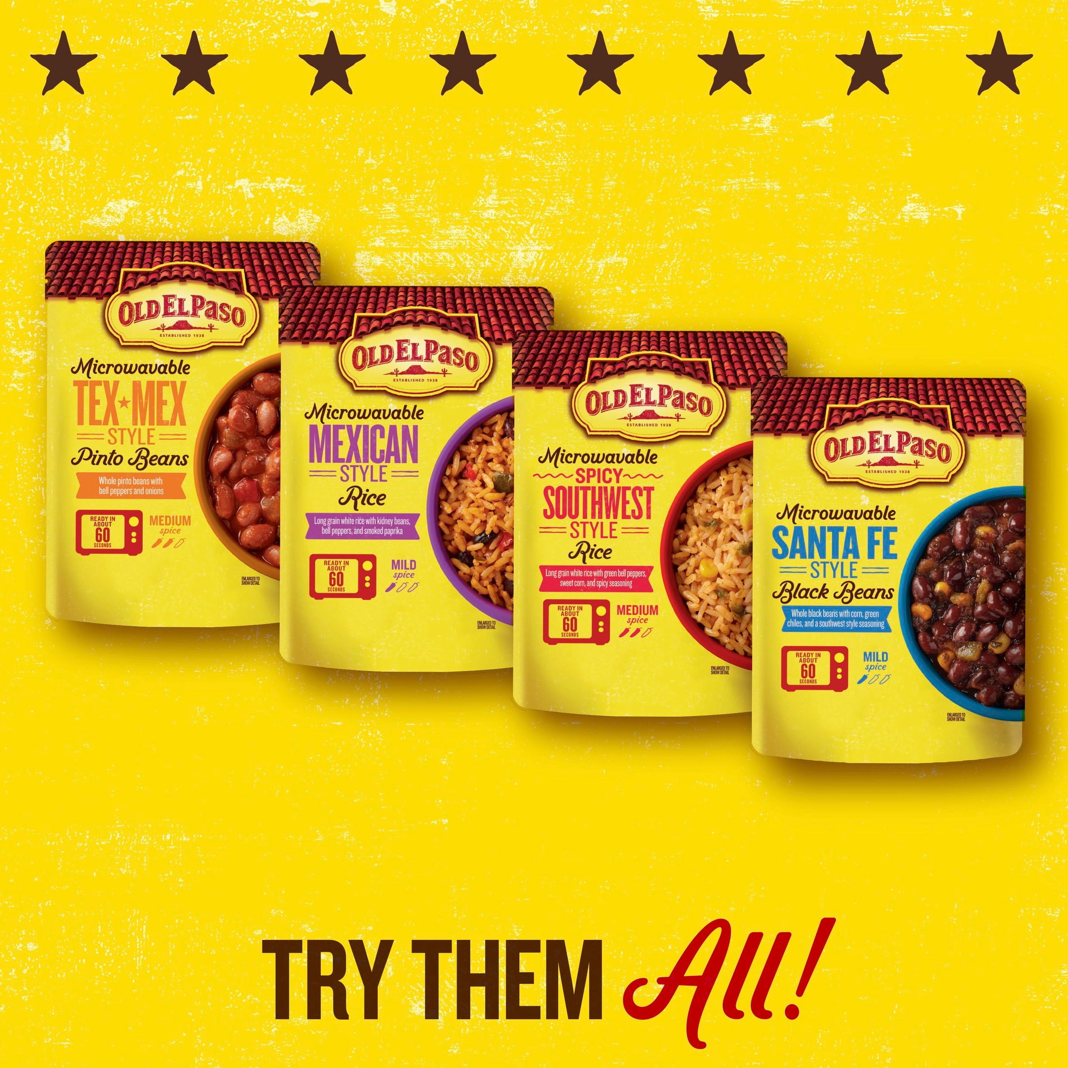 (8 pack) Old El Paso Pinto Beans, Tex-Mex Style, Microwavable Pouch, 8.8 oz