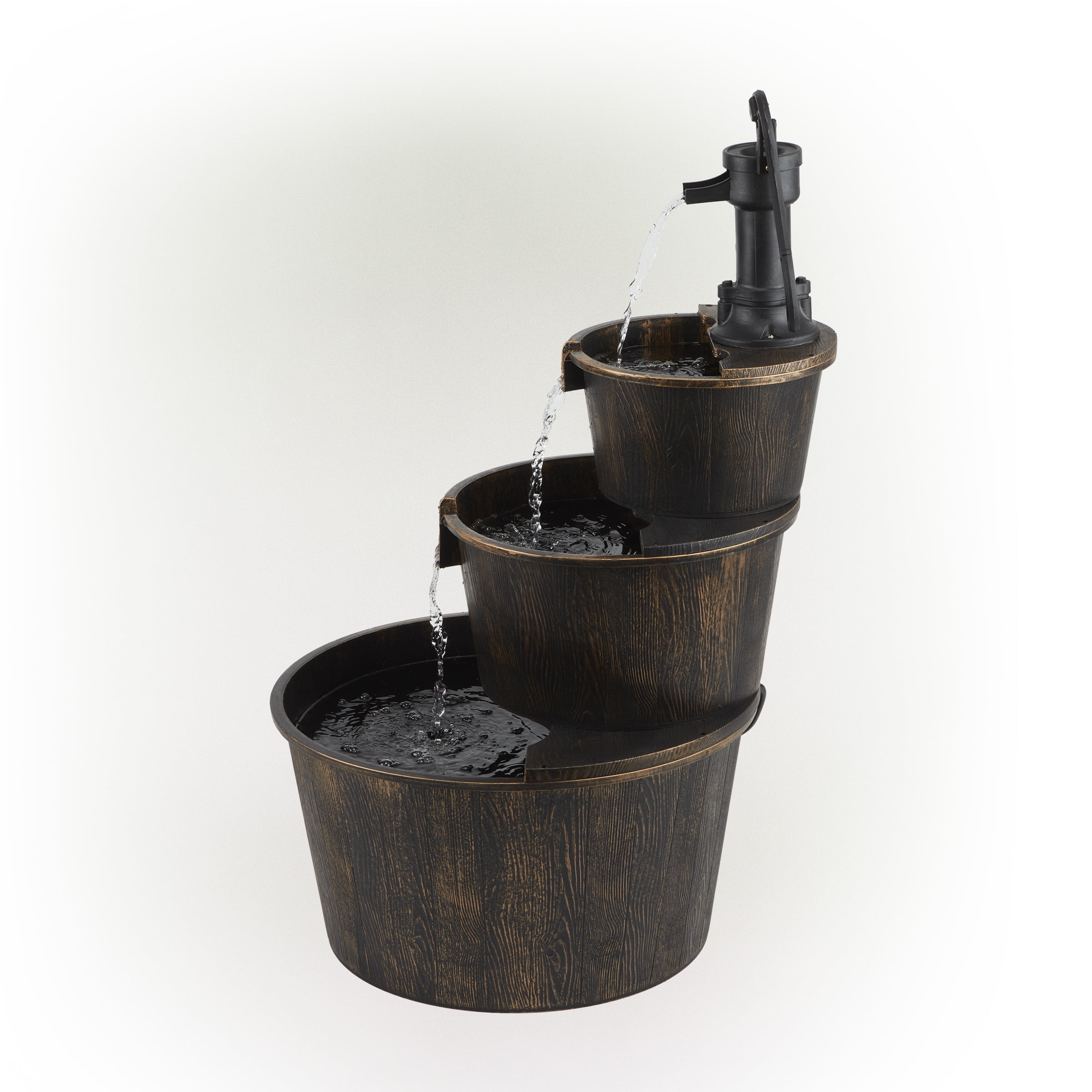 Alpine Corporation 40" Three Tier Pump Outdoor Fountain Decor, Brown
