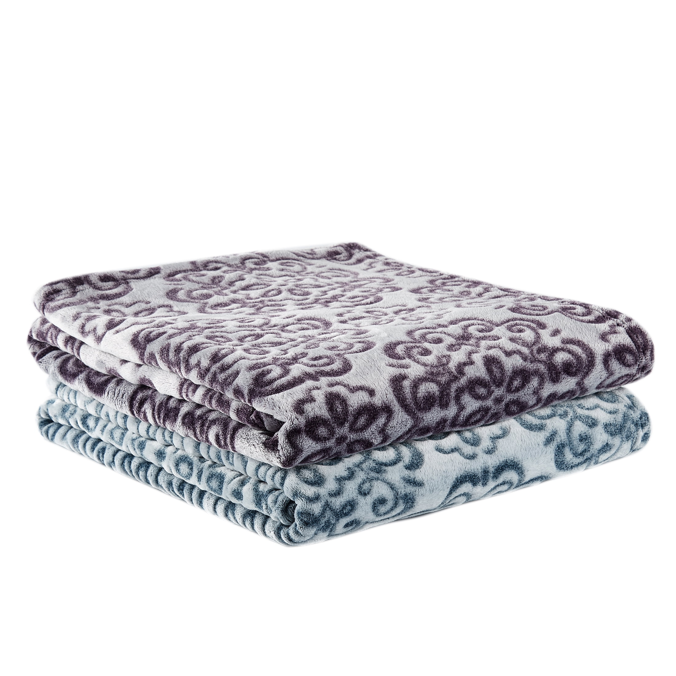 SoftLux Frosted Purple Texture Medallion Velvet Plush Fleece Throw Blanket, 50" x 60", Adults and Teens