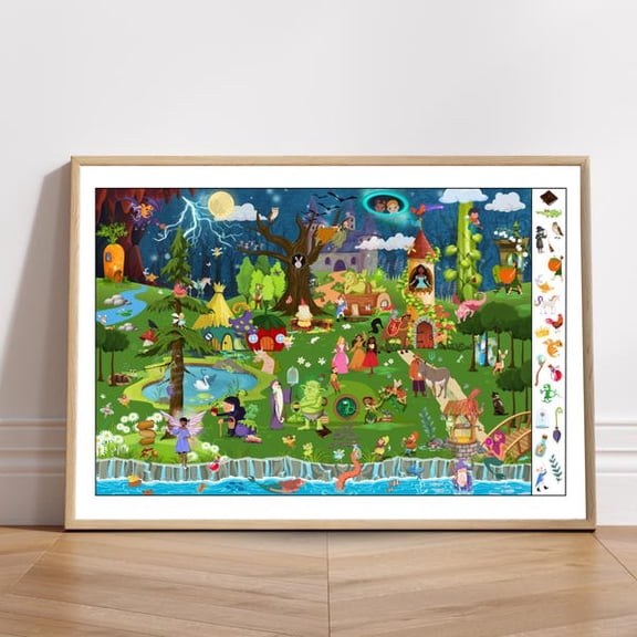 Fairytale Wall Art, Printable Search And Find Poster, Room Decor,, Unframed Paper Poster 8x10in