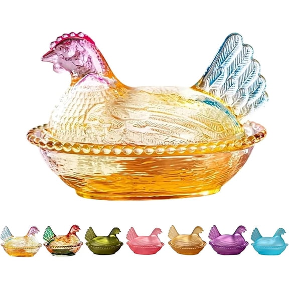 Vintage Glass Hen on Nest Candy Dish with Lid, Chicken-Shaped Crystal Glass Jar for Snacks, Dessert, Cookies, Home Kitchen Tabletop Decor