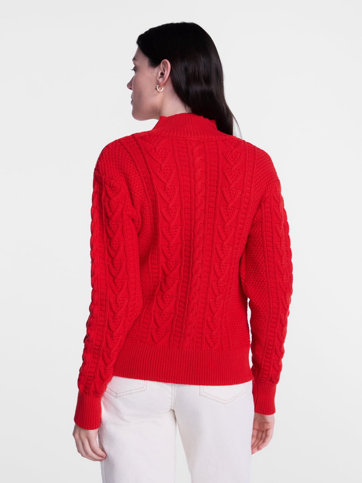 Scenario Woman's Cable Cardigan Sweater with Long Sleeves, Mid-weight, Sizes XS-XXXL