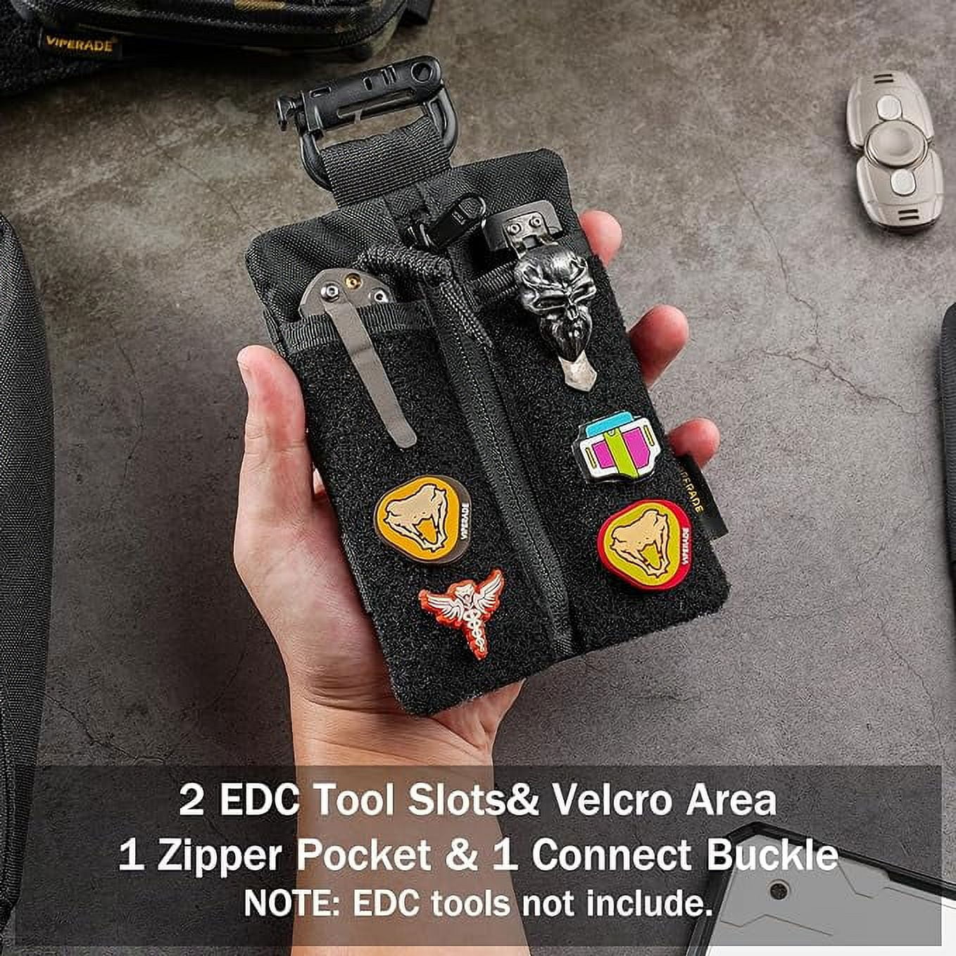 VIPERADE VE24 EDC Pouch, Minimalist EDC Pocket Pouch with DIY Patches Area, EDC Organizer with 2 Tool Slots, Pocket Organizer with Zipper Pocket-Black