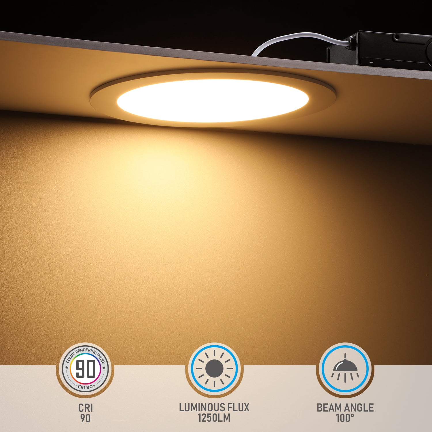 24 Pack Premium 18W 8-Inch Ultra-Thin LED Recessed Light with J-Box, 2700K Soft White, Dimmable Slim Panel Downlight, White