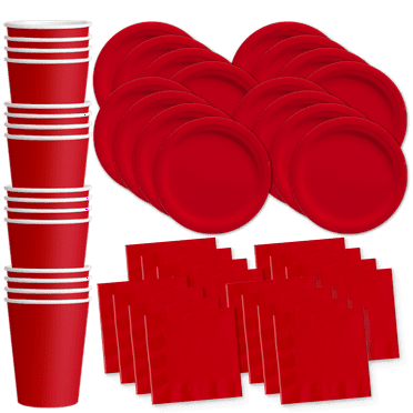 Solid Red Birthday Party Supplies Set Plates Napkins Cups Tableware Kit for 16