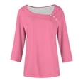 thumbnail image 6 of Fnooota Women's Plus Size T-shirts, Summer Casual Classic Asymmetrical Neck 3/4 Sleeve Tops Pink Size 2XL, 6 of 6