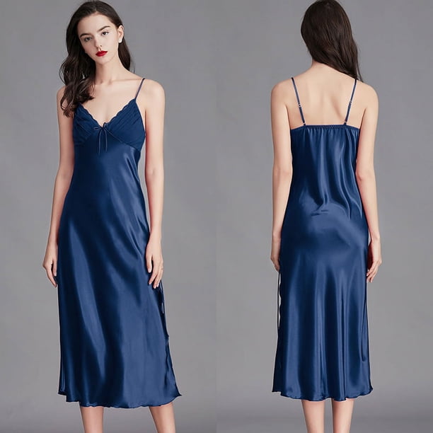 Camisones para mujer, vestidos de noche largos sin mangas, camisola de seda satinada, lencería, vestido deslizante, ropa de dormir Sexy, camisa para dormir para mujer