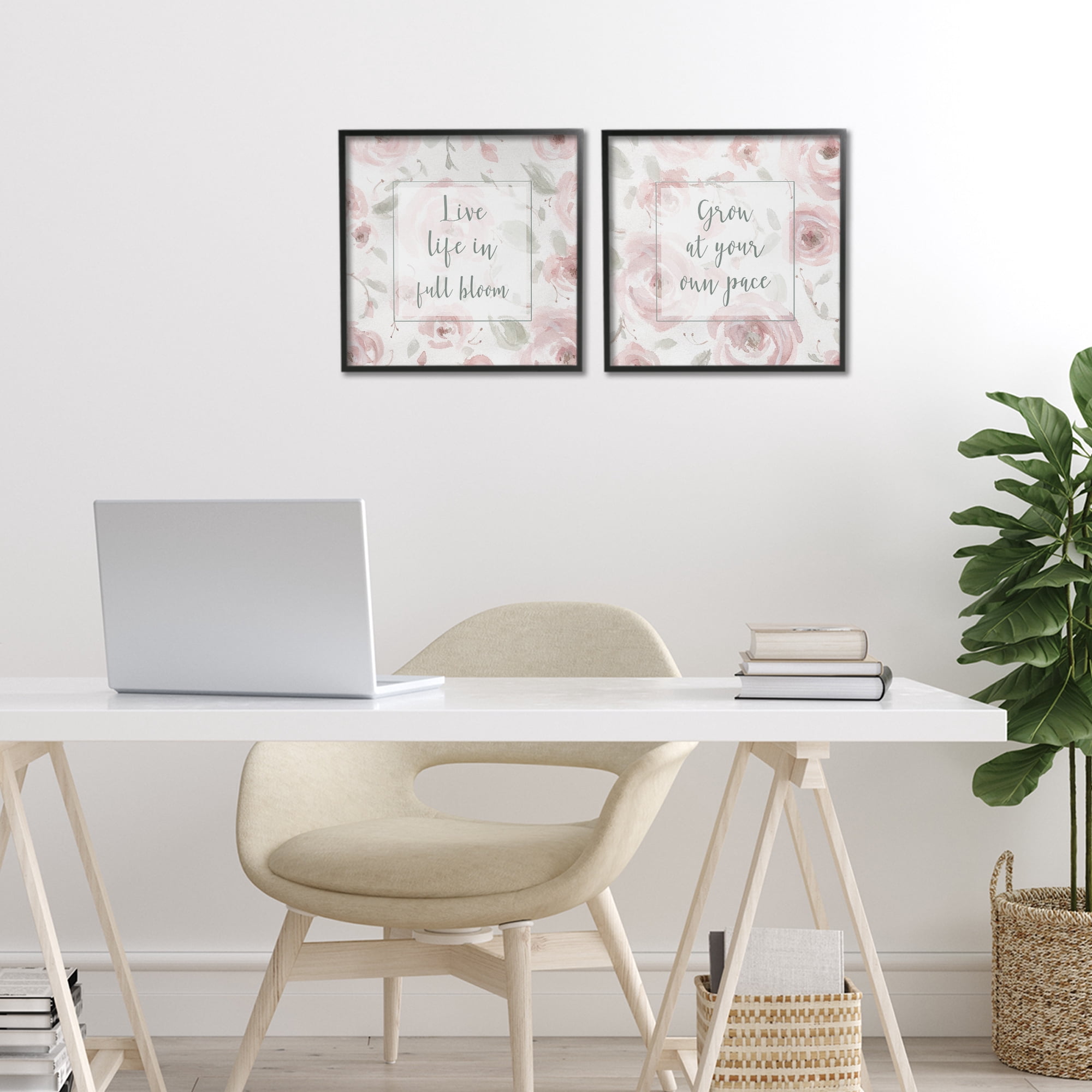 Stupell Industries Full Bloom at Your Pace Florals 2 Piece Black Framed Giclee Art Set, design by Carol Robinson