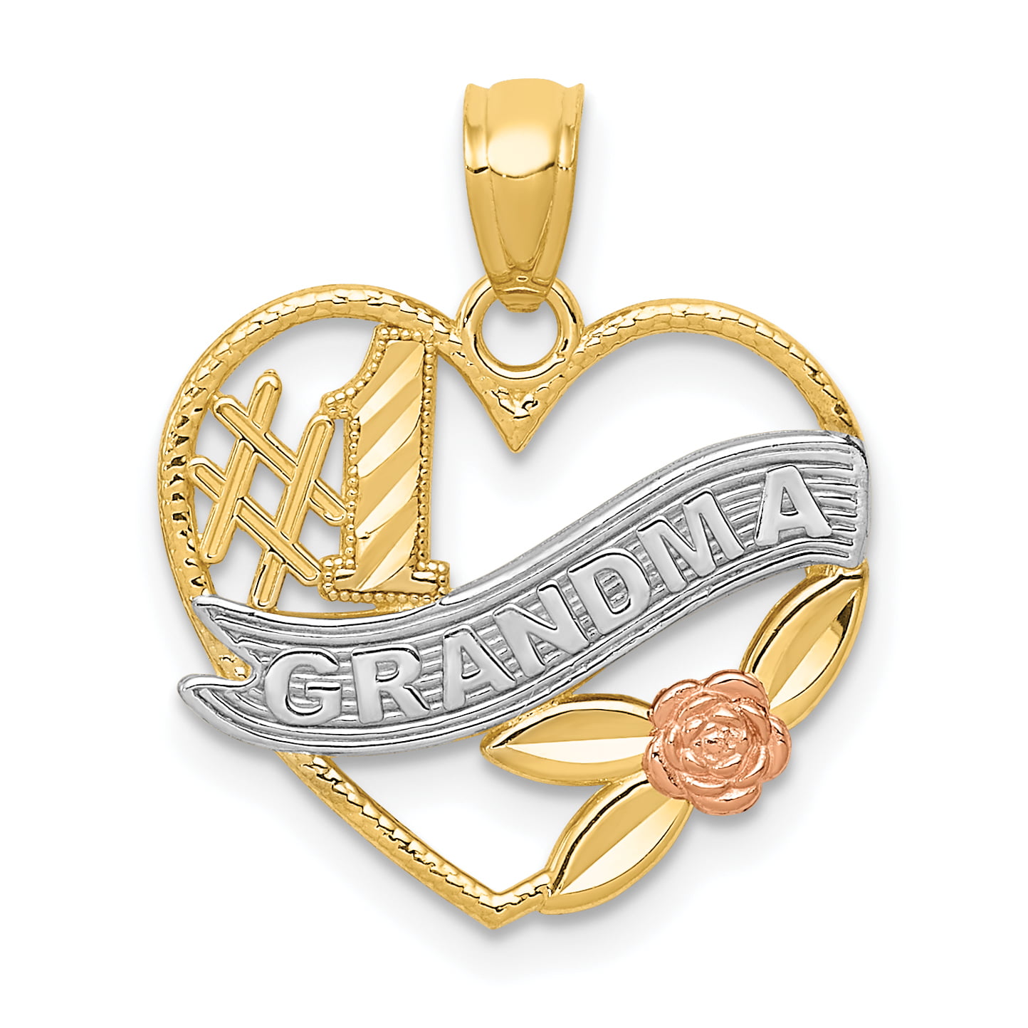 14k Two-tone and Rhodium #1 Grandma Heart Pendant New Charm