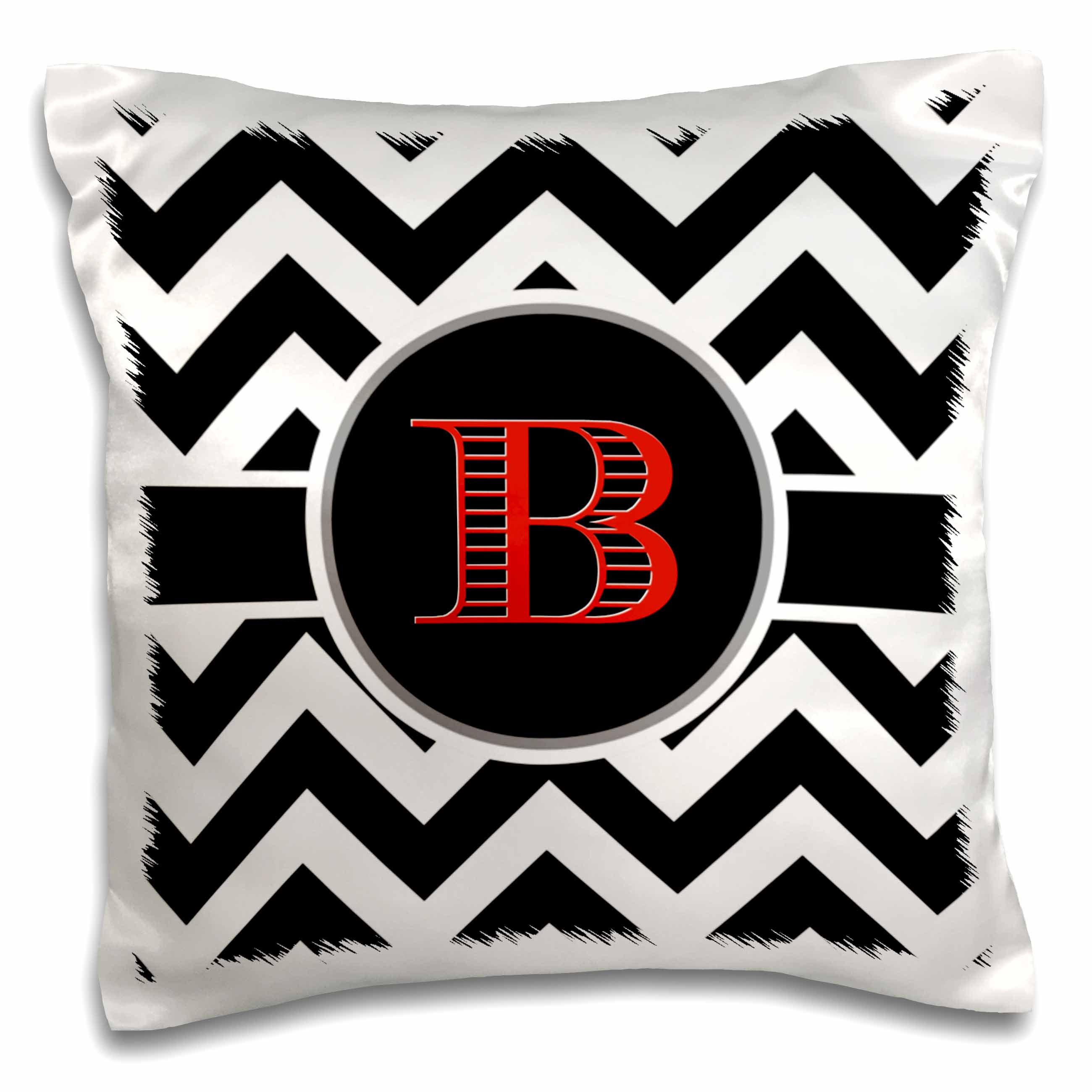 3dRose Black and white chevron monogram red initial B Pillow Case, 16