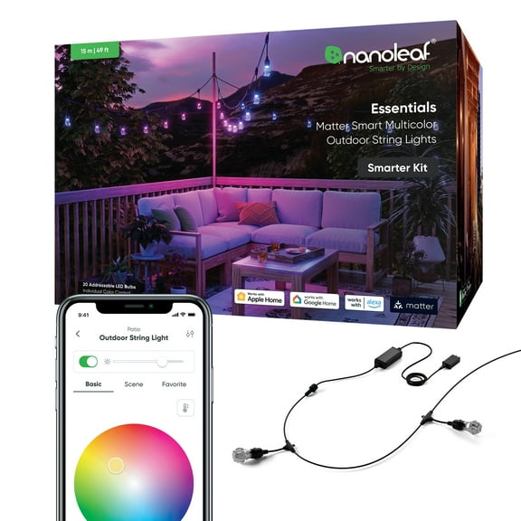 Nanoleaf Essentials Matter Smart Multicolor Outdoor String Lights Smarter Kit 15m (49ft)