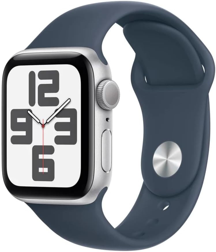 Pre-Owned Apple Watch SE (2nd Gen) [GPS 44mm] Smartwatch with Aluminum Case and Storm Blue Sport Band - M/L - Silver (Good)