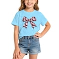 thumbnail image 2 of ZHOGXU Toddler Kids Girls T Shirt Short Sleeve Round Neck Bow Print Comfortable Breathable Fashion Tee Top For Everyday Wear,Light Blue,8-10 Years, 2 of 5