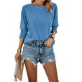 thumbnail image 5 of Sherrylily Women 3/4 Sleeve Casual Tops Solid Crew Neck Loose Shirts Fashion Blouses, 5 of 6