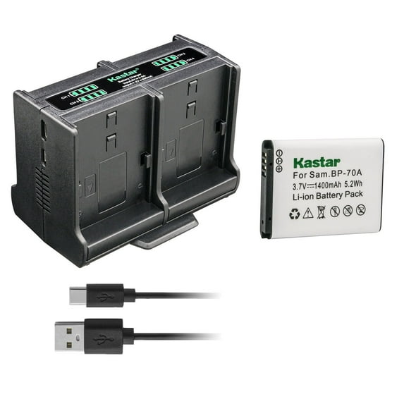 Kastar 1-Pack BP-70A Battery and Quadruple Charger Compatible with Samsung ES78, ES80, ES81, ES90, ES91, ES95, ES96, ES99, MV800, PL100, PL101, PL120, PL121, PL170, PL171, PL20, PL200, PL201 Camera