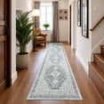 thumbnail image 5 of CYNERA Vintage Distressed Bohemian Runner Rug Gray 2'x10', Soft Machine Washable Foldable Non-Slip Carpet for Hallway Kitchen Entryway Living Room Bedroom, 5 of 8