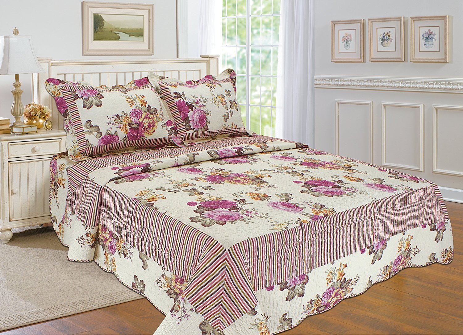 bedspread and coverlet with Floral Prints 86 All For You 3PC quilt set