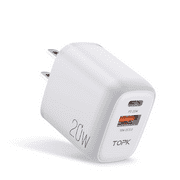 TOPK USB C and USB A Phone Wall Charger 2-Port 20W PD Fast Charger Adapter For iPhone Samsung Huawei and More