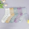 thumbnail image 3 of 5 Pairs Womens Floral Cotton Socks Vintage Patterned Crew Socks Novelty Ankle Ruffled Warm Casual Dress Socks, 3 of 7