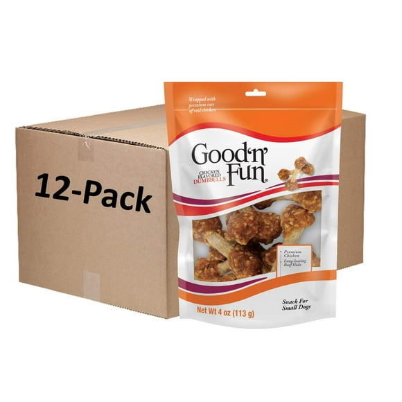 Good'n'Fun Chicken Dumbbells 4 oz, CASE Pack of 12 Individual Bags