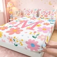 thumbnail image 4 of meiyoeat Girls Personalized Monogram M Gifts Full Size Sheets For Kids,Watercolor Kawaii Floral Bed Sheets,4pcs, 4 of 6