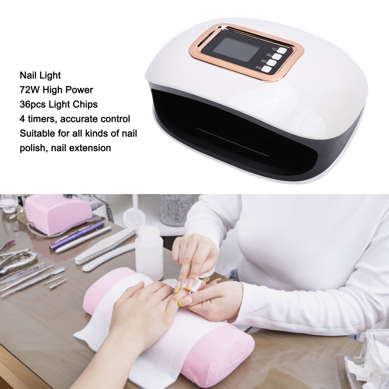 Suodoka 72W UV LED Nail Light with 4 Timers 36pcs Light Chips Automatic Sensor Multipurpose Gel Polish Curing Dryer Tool For Professional Salon Home Use EU Plug 10.24 inches / 26.0 cm Length