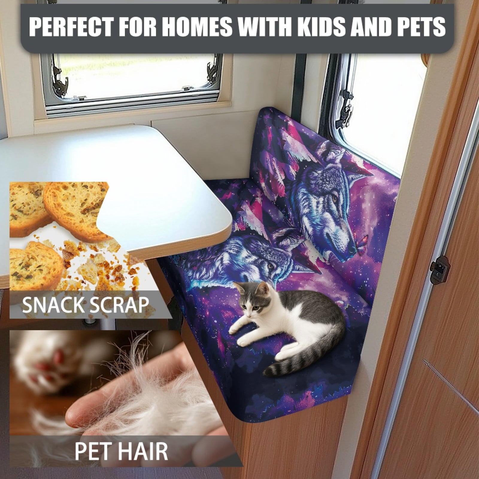 Kuiaobaty RV Dinette Cushions Covers Easy to Install Stretch Camper Cushions Cover RV Dinette Seat Covers Sofa Slipcovers for RV Camper Car Bench, American Flag Galaxy Wolf Butterfly Pattern