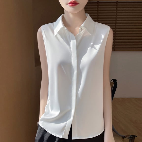 Chbgutlmr Women's Sleeveless Button down Tank Tops Turn down Collar Loose Fitted Tee Shirts Casual Summer Office Tops