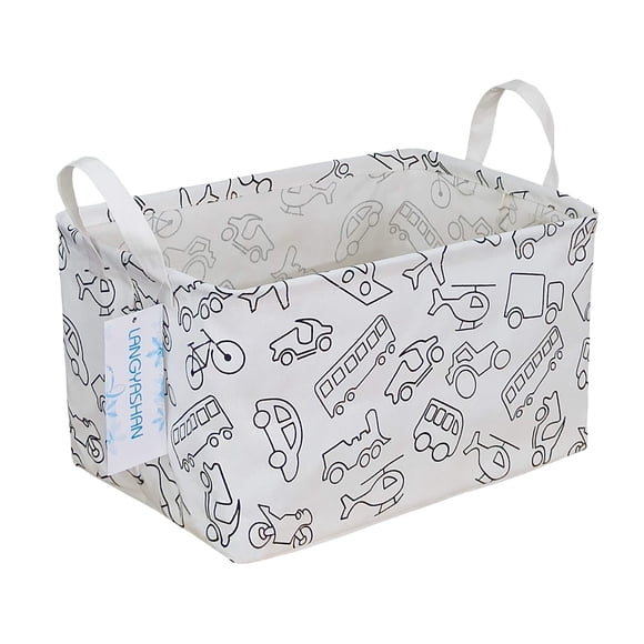 LANGYASHAN Cesta de almacenamiento rectangular de tela de lona plegable con asas para organizar el hogar, cocina, juguetes para niños y niñas, oficina, armario, cestas (vehículo Rec)